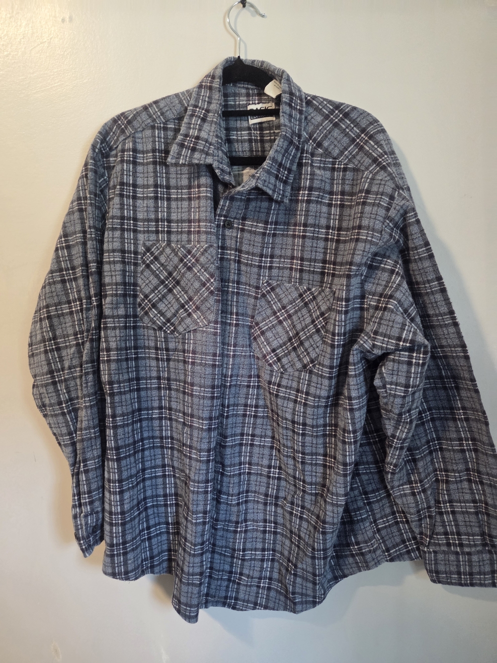 Basic Editions Blue and Gray Plaid Button-Down Shirt